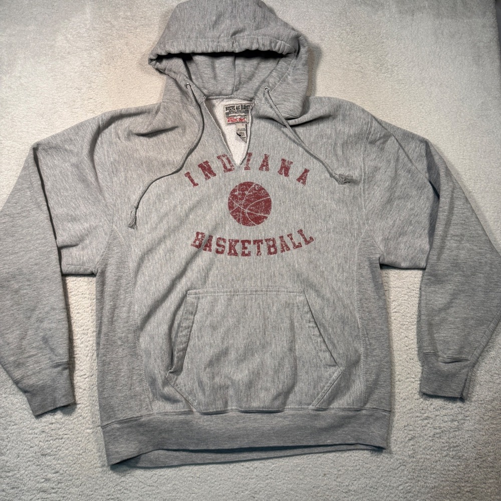 Vintage 90s Steve and Barrys Indiana Hoosiers Basketball Hoodie Medium Gray IU